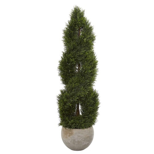 4ft. UV Resistant Double Pond Cypress Spiral Artificial Tree in Sand Colored Planter